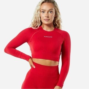 Women’s Alphalete Amplify Red Athletic Cropped Fitted Long Sleeve Size Small